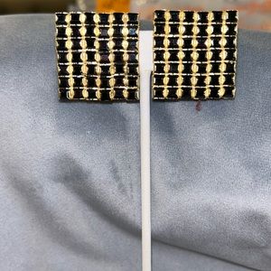 Large Jet Black Crystal Square Elegant and Modern Earrings-Boutique